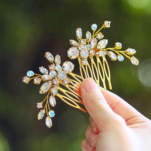 JONKY Rhinestone Bride Wedding Hair Comb Gold Bridal Hair Piece Accessories for Women(Pack of 2)