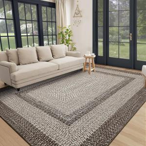 Garvee Printed Rug (Not Woven!) Farmhouse Living Room Area Rug 8x10 Non-Slip Washable Rugs, Braided Print Large Carpet, Stain Resistant Ultra-Thin Foldable Floor Cover for Nursery Dining Room