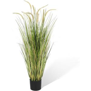 KOL Artificial 4ft Horsetail Reed Grass, 47.2in Artificial Indoor Outdoor Fake Grass Plant, Home Office Wedding Decorative Artificial Plants & Flowers in Pot Faux Plant Greenery, Housewarming Gift
