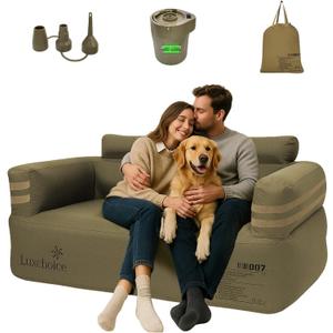 Portable Inflatable Couch for Camping with Built-in Pump Durable Inflatable Furniture Luxury Blow Up Couch Stylish Outdoor Air Sofa Perfect for Backyard Beach Music Festival Party (Full)