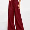 PRETTYGARDEN Womens Spring Wide Leg Dress Pants Business Casual Work High Waist Baggy Tie Trousers Pleated Palazzo Slacks (Red, XXL)