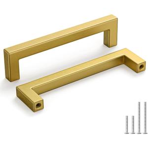homdiy 30 Pack 5 Inch Gold Kitchen Cabinet Handles Gold Handles for Cabinets Brushed Brass Cabinet Pulls Square Hardware for Cabinets Stainless Steel Modern Hardware