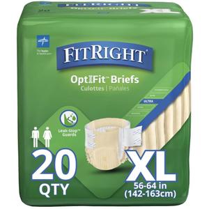 FitRight Ultra Absorbency Adult Diapers, FSA/HSA Eligible, 80 Count, Waist Size 56"-64", XL, Incontinence Briefs for Men and Women, Disposable, Moisture Wicking, Leak Protection