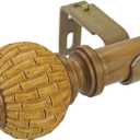 Wood Curtain Rods for Windows 68-140 Inch, 1 Inch Heavy Duty Boho Decorative Curtain Rod with Bamboo/Rattan Ball Finials, Adjustable Single Rod Telescoping Window Drapery Rods for Farmhouse