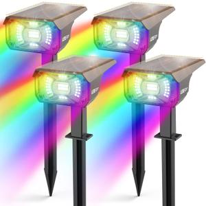 Color Solar Light Outdoor Waterproof Spotlights with 9 Light Modes, Color Changing Solar Outdoor Light for Halloween Decorations, Colored Spot Lights Auto On, Off, RGBW (4 Pack)