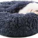 Himax Dog Beds for Small Dogs, Donut Dogs Beds with Blanket Attached, Calming Dog Bed Washable (20.0"L x 20.0"W x 7.0"Th) Grey