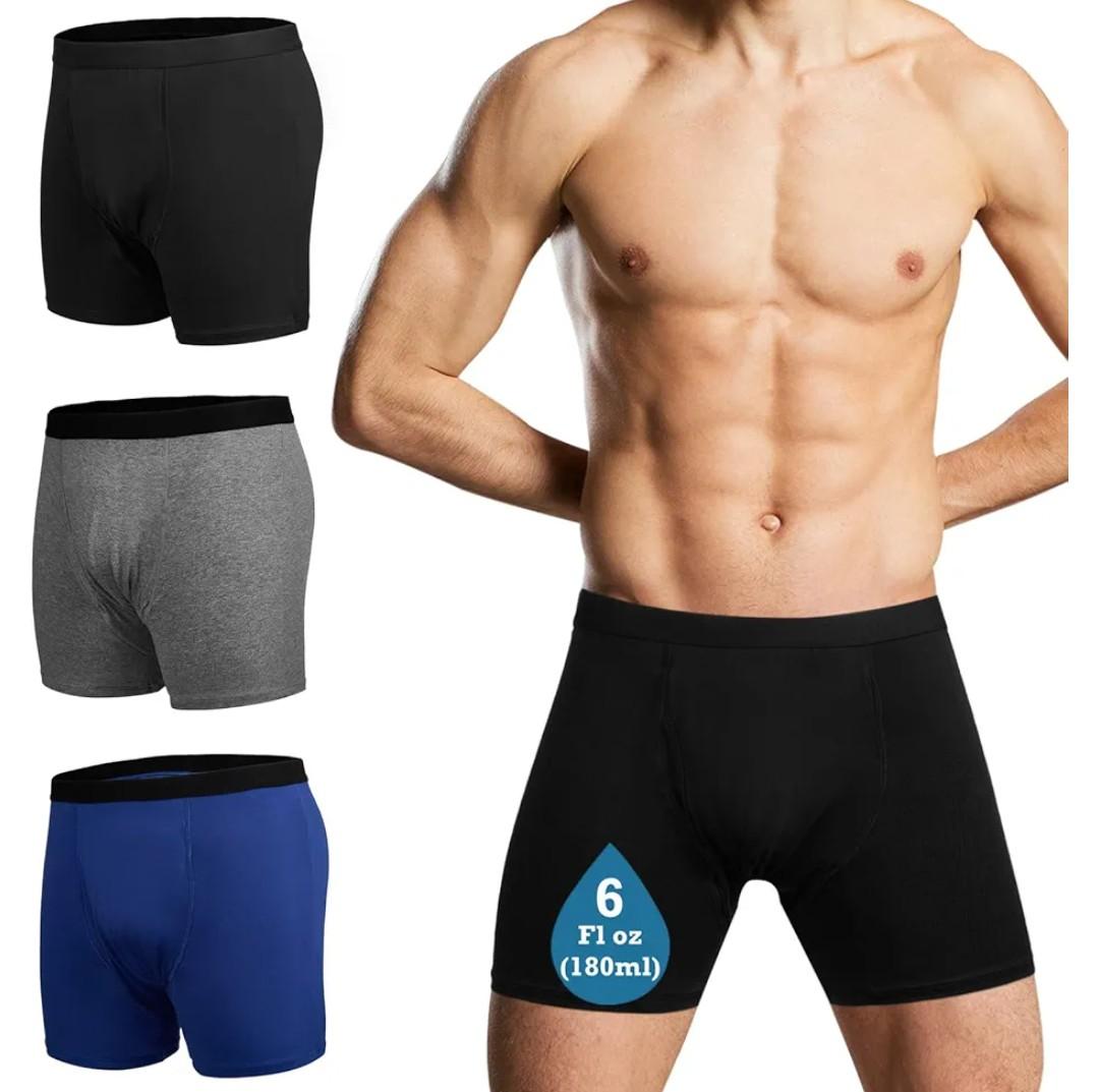 Reusable Incontinence Underwear for Men, Washable Boxer Briefs Protection, Leak Proof Adult Male Diapers for Urinary Absorbency (Mix 3pcs, 3XLarge)