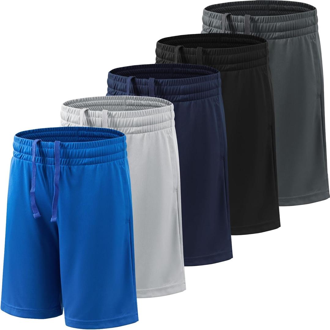 BVNSOZ Boy's Basketball Shorts Youth Boy's Active Athletic Performance Shorts with Pockets Moisture Wicking Shorts for Boys (Medium, Black,navy Blue,dark Gray,light Blue,light Gray)