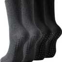 Non Slip Grip Socks for Men, 4 Pairs Mens Grippy Pilates Yoga Hospital Gym Athletic Running Crew Socks (9-12, 4 Pairs-2 Black+2 Dark Grey)