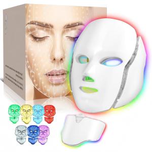 Photon Skin Rejuvenation Face & Neck Mask | LED Photon Red Blue Green Therapy 7 Color Light Treatment Anti Aging Spot Removal Wrinkles Whitening Facial Skin Care Mask, White