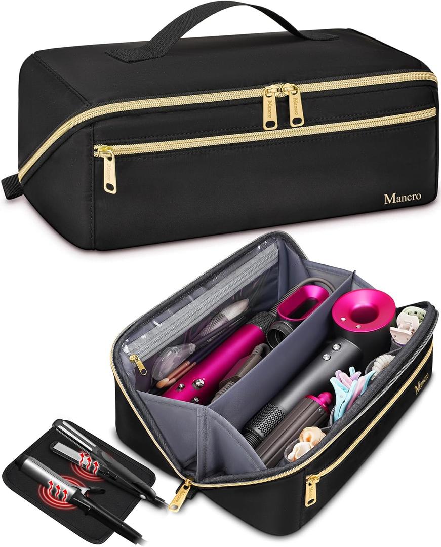 Mancro Hair Tools Travel Bag Compatible with Shark Flexstyle, Wide-open Hot Hair Tool Organizer with Separate Heat Resistant Mat, Hair Accessories Organizer for Straighteners, Curling Iron (Black)