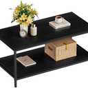 SAYGOER Black Coffee Table for Living Room Modern Rectangle 2-Tier Coffee Tables with Storage Industrial Wood Center Table for Large or Small Spaces Apartment Home Office, All Black