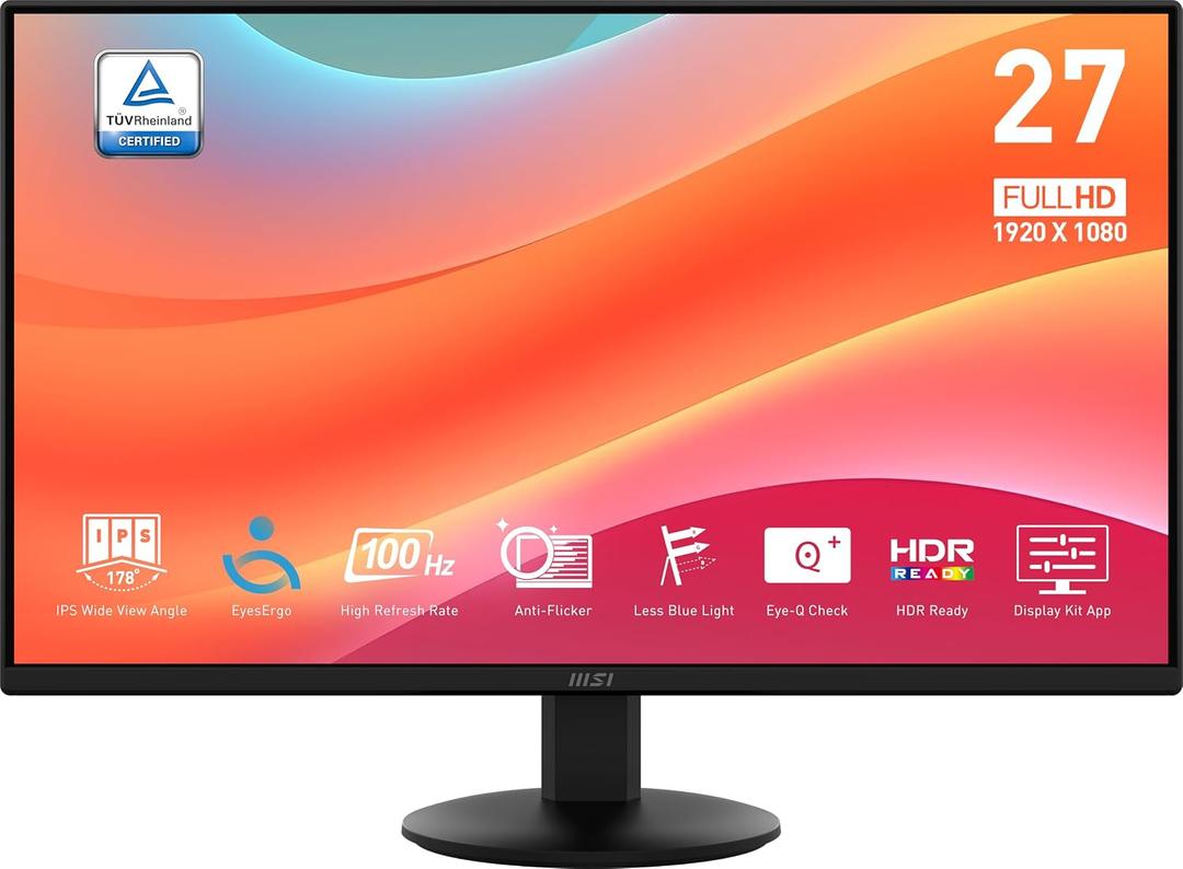 msi PRO MP242LE 24-inch IPS 1920 x 1080 (FHD) Computer Office Monitor, 100Hz, Adaptive Sync, HDMI, DisplayPort, Tilt, 4-Side Slim Bezel 1ms, Black