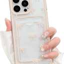 NITITOP Compatible with iPhone 16 Pro Max Case with Card Holder Clear Cute Bow Ribbon for Women Girls Colorful Frame Soft TPU Wallet Shockproof Protective Cover - Light Pink