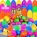 200 Pack 3.1" Fillable Easter Eggs with 6 Surprise Gold Eggs, Colorful Plastic Eggs for Easter Egg Hunts, Basket Stuffers Fillers, Party Favors, Classroom Rewards Prizes for Kids Toddlers Boys Girls