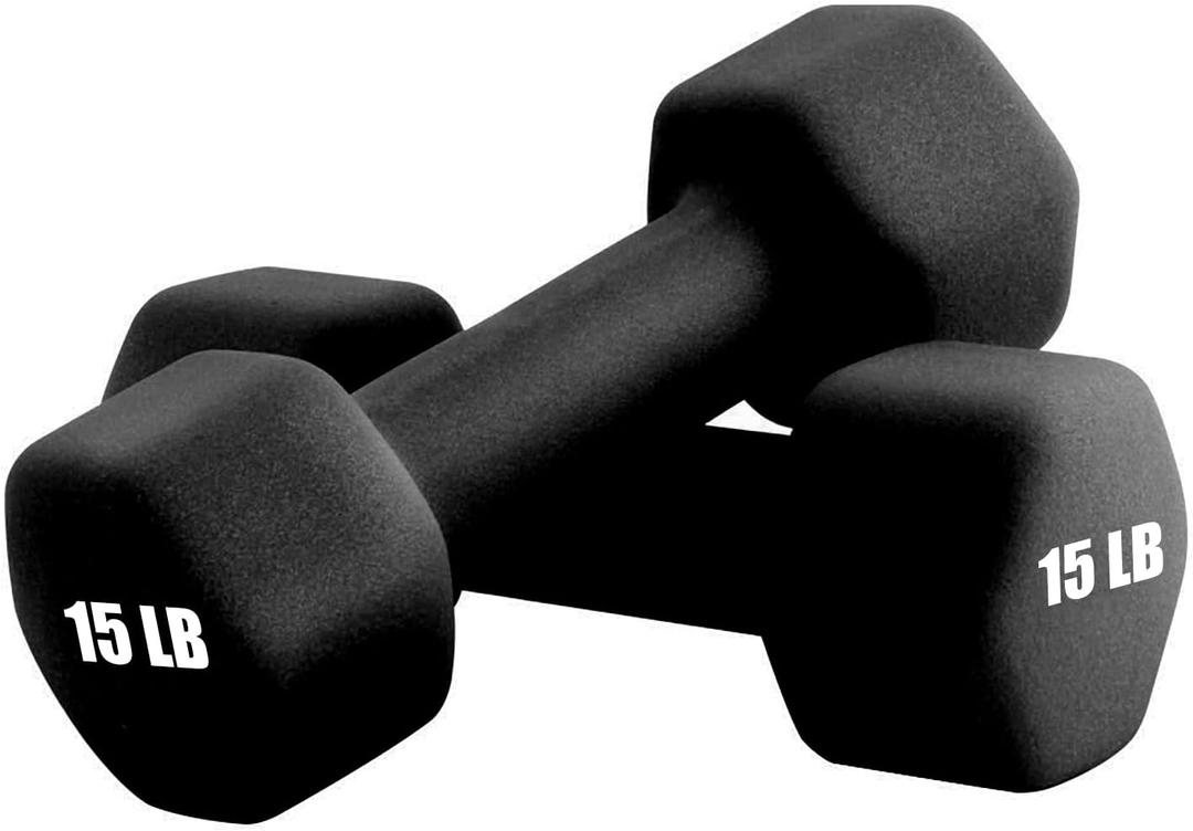 Portzon Weights Dumbbells 10 Colors Options Compatible with Set of 2 Neoprene Dumbbells Set, 15 LB, Anti-Slip, Anti-roll, Hex Shape (15-Pound, Pair, Black)