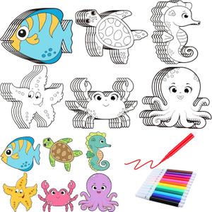 30 Sets Ocean Animals Crafts for Kids Color Your Own Under the Sea Magnets Kit DIY Coloring Sea Animals Magnet Craft Ornaments for School Classroom Home Activities Summer Animals Art Party Favors