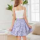 RoseSeek Girl's 2 Piece Outfits Lace Ruched Camisole Tops and Shirred High Waisted Layered Floral Skirts Set (Purple and White)