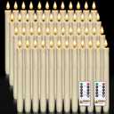 Homemory 48 Pcs Plastic Flameless Taper Candles with Remote Timer Dimmer, Taper Candles Battery Operated with Flickering Light, Ivory Led Candlesticks for Wedding Party Holiday Decoration 9.6 Inches