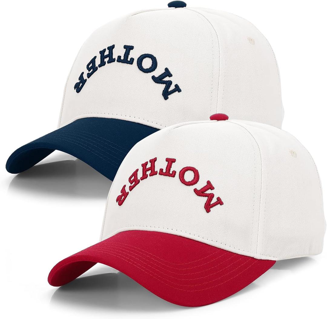 2 Pcs Funny Trucker Hats Cotton Mother Upside Down Hat Baseball Cap with Embroidered Brim Adjustable Fit Mother's Day