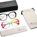 AMOMOMA Classic Round Reading Glasses for Women,Fashion Blue Light Blocking Womens Readers AM6064 (C1.black+c2.rainbow)