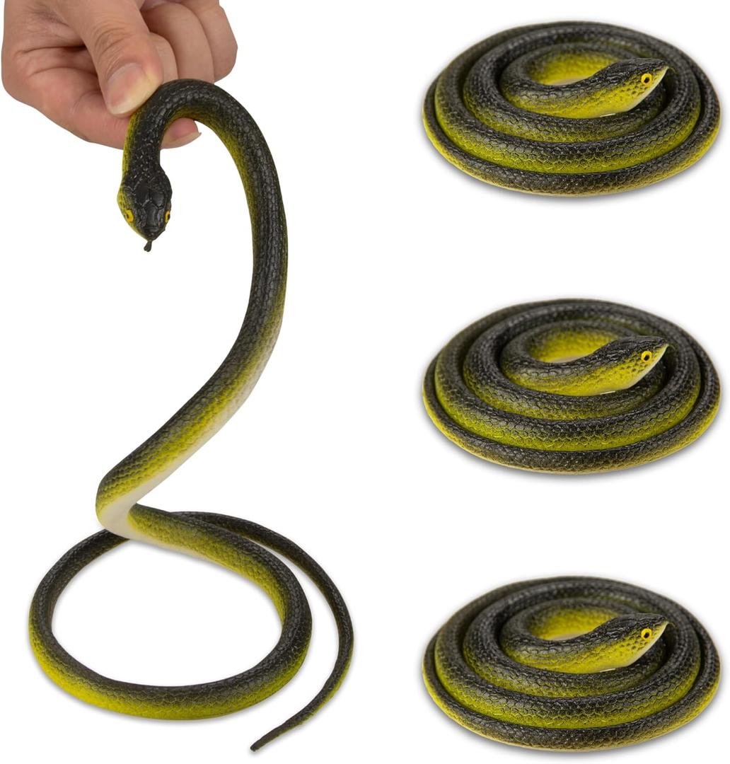 3 Pcs 31.5" Realistic Rubber Snake Toy Fake Snake Toy for Prank, Garden Props to Keep Birds Away, Gag Gift for Halloween April Fool's Day