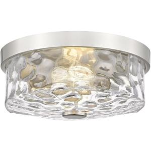 Flush Mount Ceiling Light with Water Ripple Glass Shade, Modern 2-Light Ceiling Light Fixtures, Brushed Nickle Finished Ceiling Lighting for Kitchen Halway Living Room Bedrrom Entryway