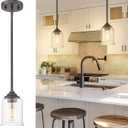 zeyu Farmhouse Pendant Light, 1-Light Pendant Light Fixtures for Kitchen Bedroom, Clear Glass Shade, Oil Rubbed Bronze Finish, ZSL104MIL ORB