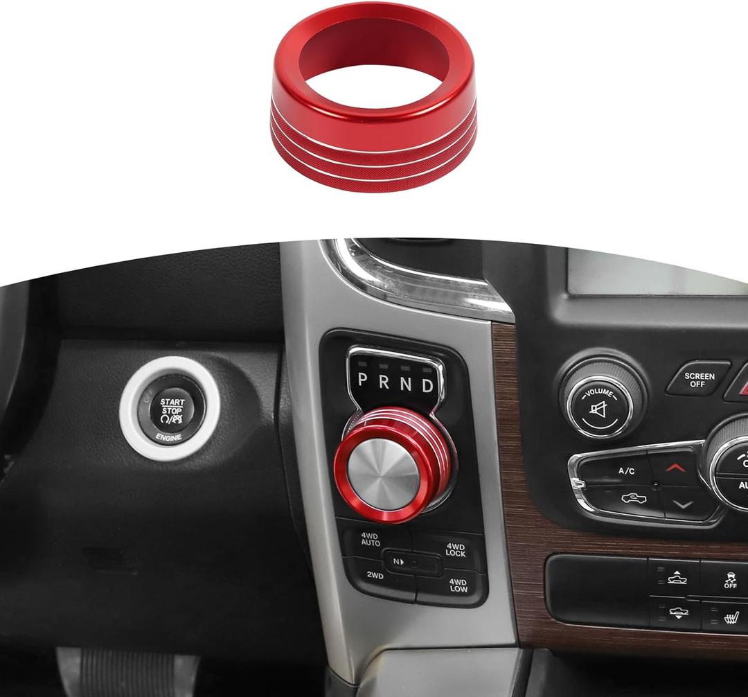RT-TCZ for RAM Gear Shift Knob Ring Trim Cover Fit for RAM 2013-2017 for Dodge Durango 2014-2017 Red Interior Accessories Aluminum Alloy
