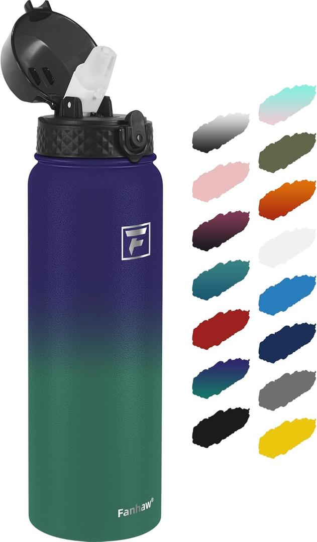 Fanhaw 32 oz Insulated Stainless Steel Water Bottle with Straw Lid, Leakproof Sports Bottle for Men, Women & Teens (Purple Green)