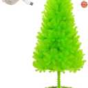 Christmas Tree 6ft, Top Curved 6ft Upright 7ft Lime Green Xmas Tree with Tree Skirt, Easy Setup Whimsical Artificial Christmas Tree for Christmas Decorations