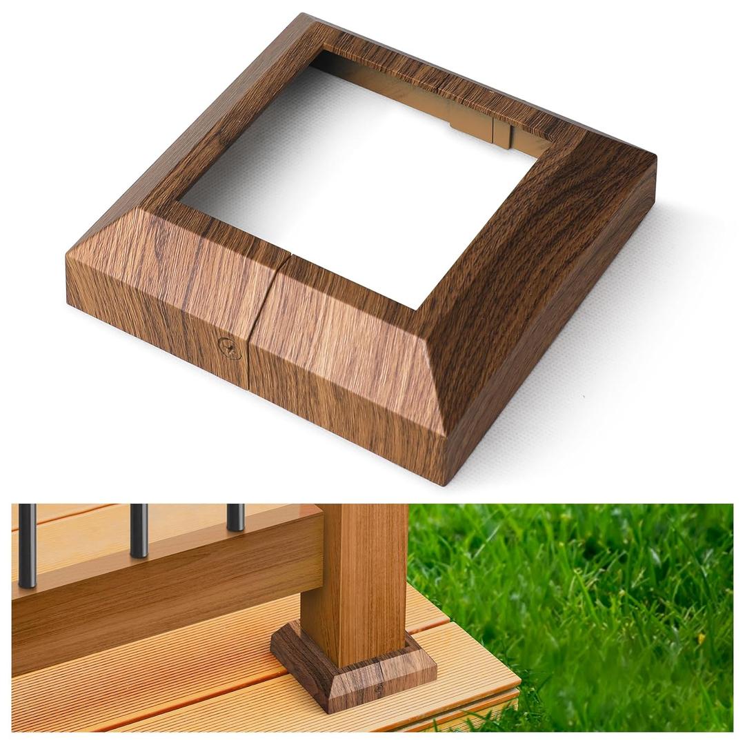 4Pack-Post/3.5" Aluminum Deck Post Base Cover, for Deck railings, Stairs, Porches and Other Wood Post Split Post Cover Skirts (Walnut Wood)