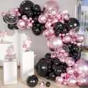 Metallic Pink Black Balloons Arch Kit, 151Pcs Black Chrome Pink and Bobo Balloons Garland 18 12 10 5 inch for Birthday Wedding Bachelorette Anniversary Halloween Christmas Party Decorations