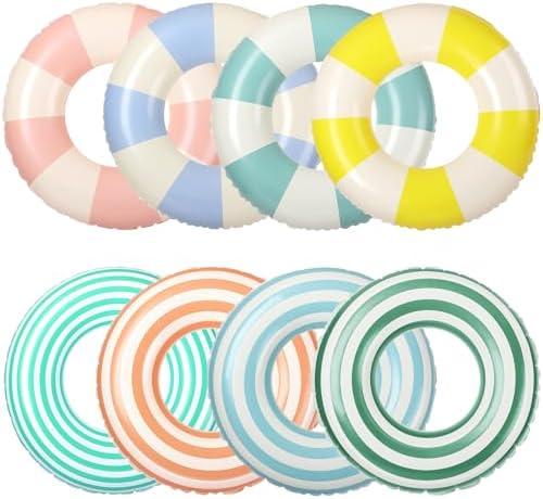 Libima 7 Pcs Inflatable Pool Floats for Adults, Swimming Rings Swim Tube Pool Rings Floaties for Adults Hawaiian Beach Party Decorations