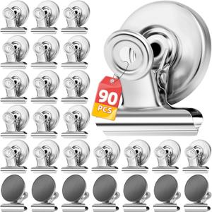 VNDUEEY 90 Pack Fridge Magnets Refrigerator Magnets, Magnet Clips for Whiteboard, Magnetic Paper Clip Dispenser Holder for Desk, Kitchen, School, Office (Silver)