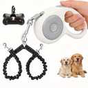Small Breed Dual Retractable Dog Leash (Up to 44 Lbs Each) One-Button Break and Lock, Non-Slip Grip, Double-Headed, 16-Foot Extendable Pet Leash with Poop Bags, and 360° Tangle-Free (Gray, Medium)