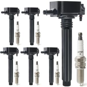 Set of 6 Ignition Coil Packs & Iridium Spark Plugs Compatible with Dodge Challenger Durango Journey Grand Caravan, Chrysler 200 300, Jeep Grand Cherokee Wrangler, RAM 1500 3.6L V6 Replace UF648 97390