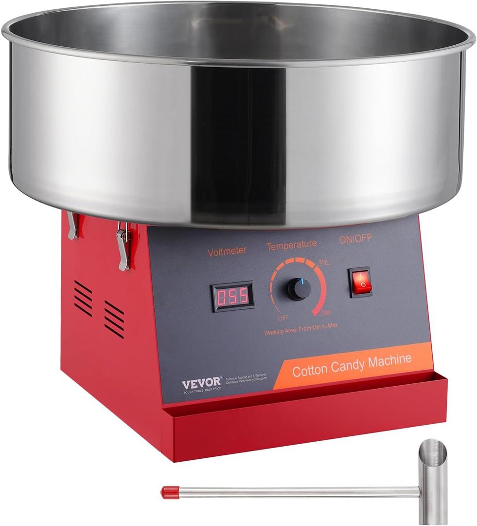 VEVOR Cotton Candy Machine Commercial, 1000W Electric Floss Maker with Stainless Steel Bowl, Sugar Scoop, Storage Drawer, Perfect for Home, Carnival, Kids Birthday, Family Party, Red