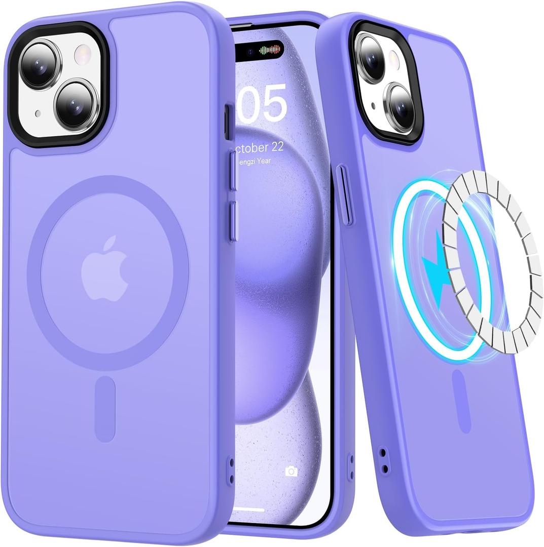 LUMARKE Strong Magnetic for iPhone 14 Plus Case Translucent Matte - Military-Grade Drop Tested - Slim Fit Shockproof Protective Phone Cover 6.7 for Women Girls - Lavender