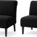 Teddy Wool Armless Accent Chair Cover Heavy-duty Soft Plush Armless Chair Slipcover Accent Chairs Covers without Arms Warm Fuzzy Slipper Chairs Slipcover for Living Room/Bedroom/Hotel Dcor (Black, 2)