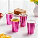 100 Count Metallic Pink Plastic Cups - 16 oz Disposable Plastic Party Cups for Easy Cleanup and Large Gatherings, Assorted Colors Cups for Birthdays, Parties, Christmas and Everyday