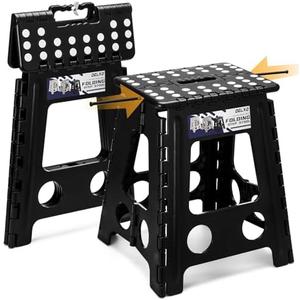 Delxo 16 Inch Folding Step Stool,Foldable Stool for Adults with Safety Lock,Portable Collapsible Plastic Stepstool,Non Slip Folding Stools for Kitchen Bathroom Bedroom Up to 400LBS,(Black 1PC)
