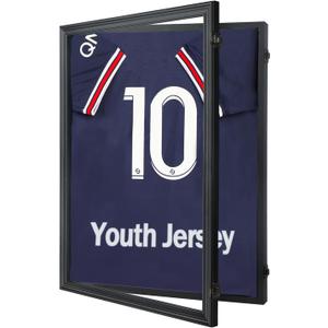 IHEIPYE Kids Jersey Frame Display Case Lockable, Sport Jersey Shadow Box with 98% UV Protection Acrylic and Hanger for Baseball Basketball Football Soccer and Uniform, Small-Black Locks
