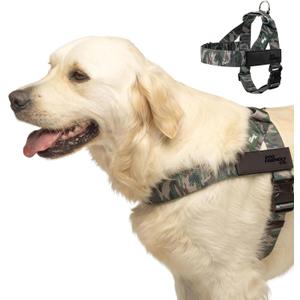 DF Co. Dog Harness | Chafe Resistant Webbing, Adjustable Neck & Chest, and Heavy Duty D-Ring | Sturdy, Comfortable, Easy to Use | Green Camo, Size S