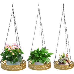 Gold Metal Plant Hanger Hanging Planter Basket Decorative Plant Pot Holder for Outdoor Indoor with Ceiling Hook Modern Plant Hanging Basket for Balcony Porch Garden Home Decor in 22/25/28cm