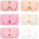 CLLOT 6 Pcs Super Stretchy Soft Handmade Headbands with Double Bows Head Wrap Nylon Hair Accessories For Newborn Baby Girls Infant Toddlers Kids(Pink)