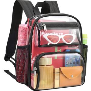 MAY TREE Clear Backpack Stadium Approved for Women and Men, Clear Bag for Stadium Events, Transparent bag for Concert Sporting Festival, Black (Medium)
