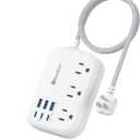 Short Extension Cord 2 Foot- 6 USB(3 USB C) Travel Power Strip with 24W USB Charging Station and 3 Outlets, 2ft Small Flat Plug Extension Cord Surge Protector for Travel Home College Dorm 13A