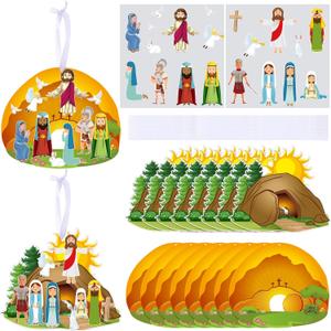 Civaner Make an Easter He Lives Sticker Scenes Religious Easter Craft Kit Resurrection Tree Ornaments Office Christian Jesus Stickers He is Risen Hanging DIY Art(16 Sets)
