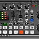 Live Sound Card, Mini Sound Mixer Board with 16 Effects and Voice Changer, Noise Reduction Bluetooth Live Sound Card Audio Mixer for Live Streaming, Podcast(Black,190 * 118 * 28mm)